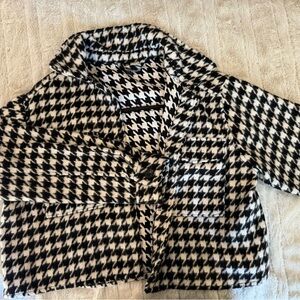 H&M Black and White Teddy Jacket Houndstooth Style
